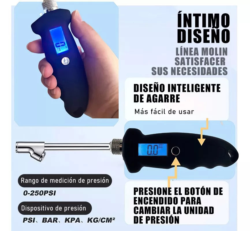 Neumático Manómetro Doble Rosca Con Pantalla Digital 230psi - Metacompras