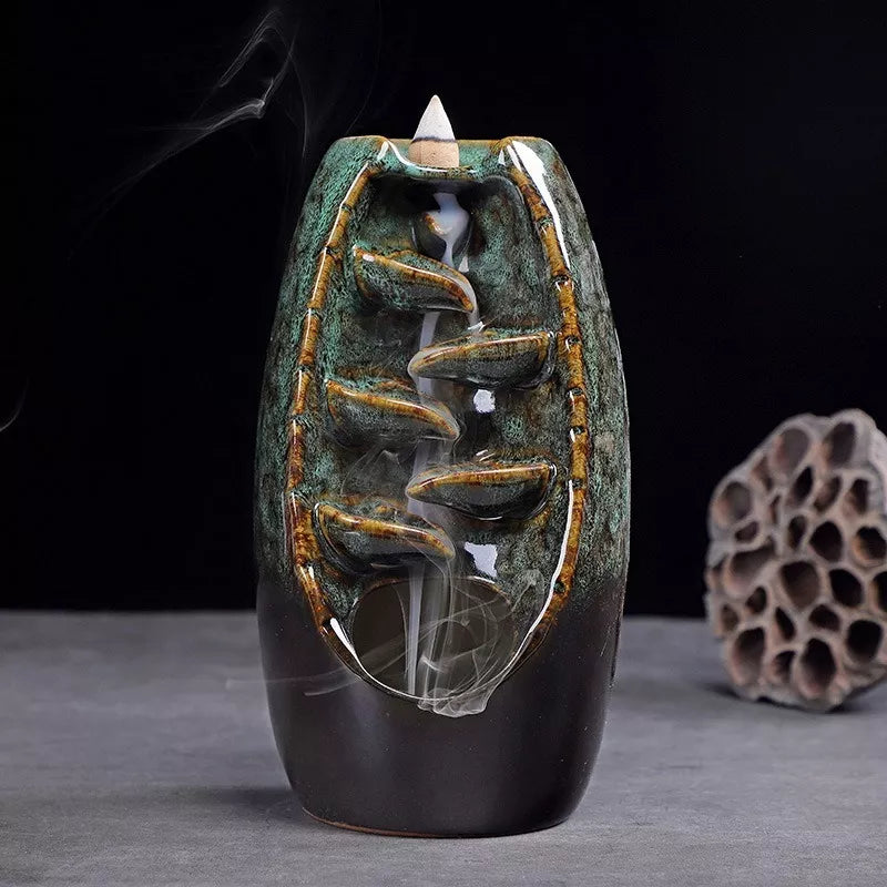 Quemador de incienso de reflujo, incensario de humo de cerámica de