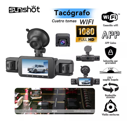 Cámara Dash Cam 4 Lentes 4K con WiFi y 64GB - Visión Nocturna y Monitoreo de Parqueo