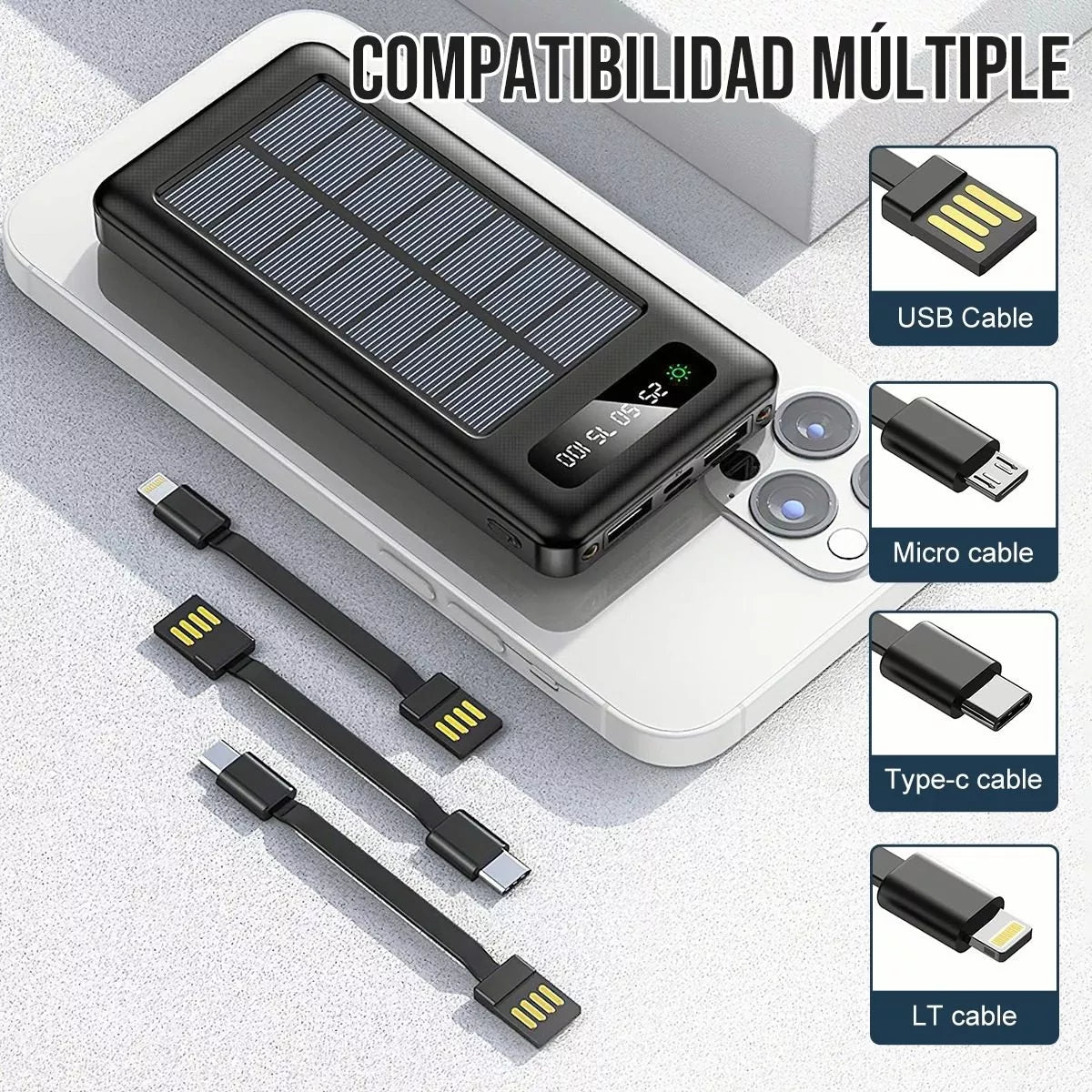 Power Bank Batería Portátil Solar Digital Led 12800mah