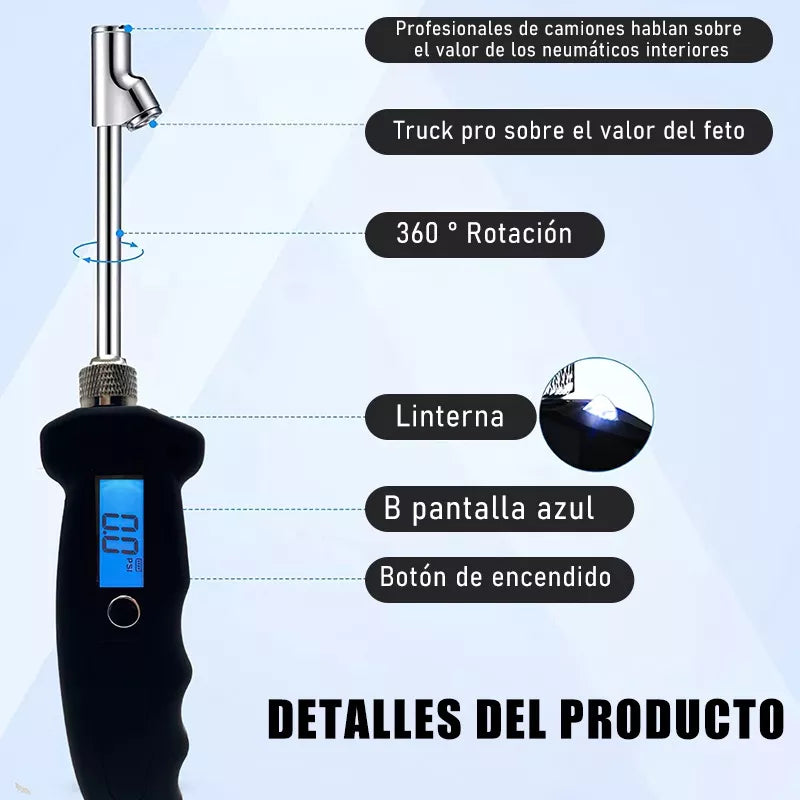 Neumático Manómetro Doble Rosca Con Pantalla Digital 230psi - Metacompras