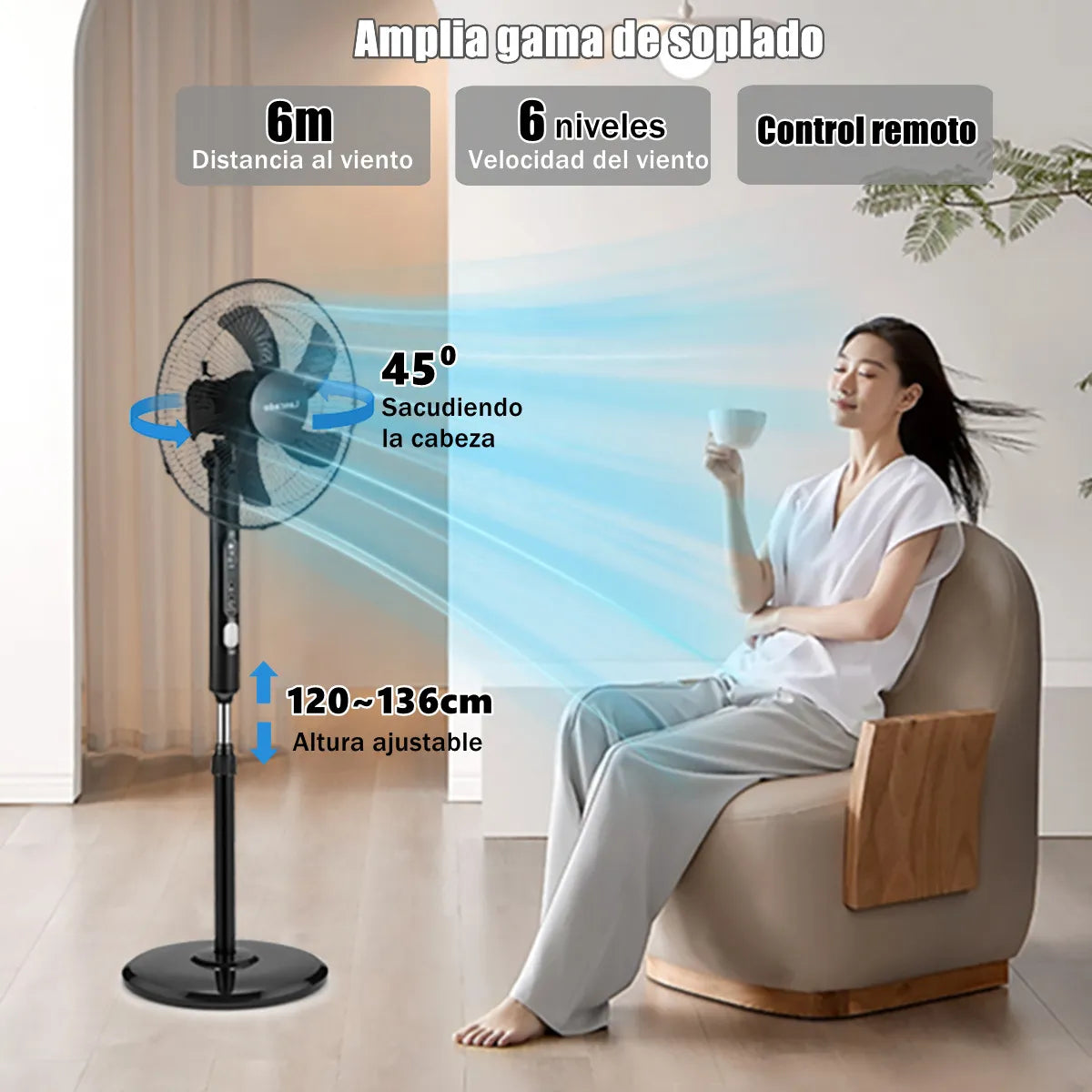 Ventilador Recargable Solar de Pie con Control Remoto 16'' - Eficiencia Energética