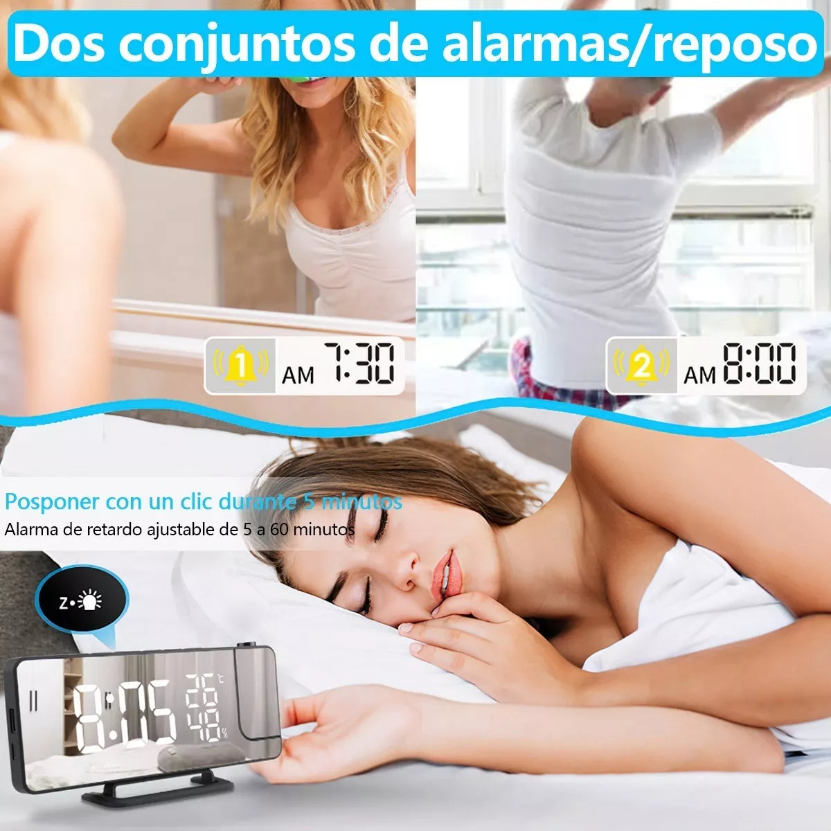 Reloj Despertador Digital Proyección Con Radio Y Proyector - Metacompras