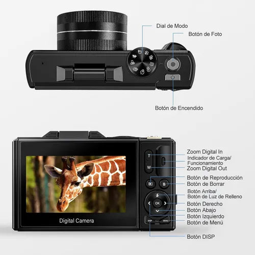 Cámara Digital Ourlife Full HD 4K con Pantalla LCD Giratoria 180° Negra