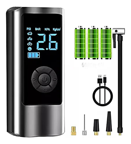 Compresor Inflador Portátil Recargable Manzanoshop 150 psi Negro