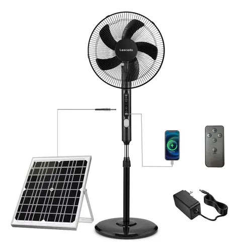 Ventilador Recargable Solar de Pie 16'' con Control Remoto - Eficiencia Energética