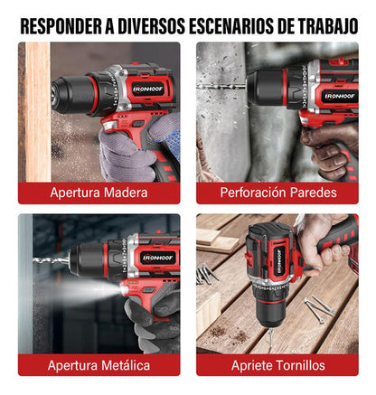 Taladro Inalámbrico Sin Escobillas con Batería de Larga Duración y Luz LED