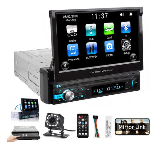 Autoestéreo Retráctil 7" con Bluetooth y Cámara de Visión Nocturna - Metacompras