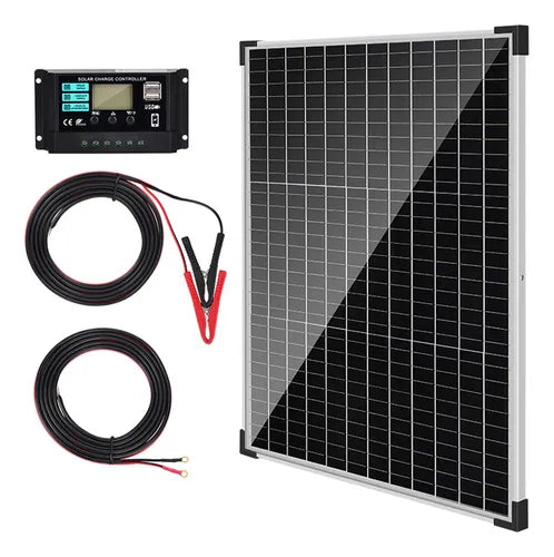 Kit Completo de Panel Solar Monocristalino 50W 12V con Controlador Integrado - Metacompras