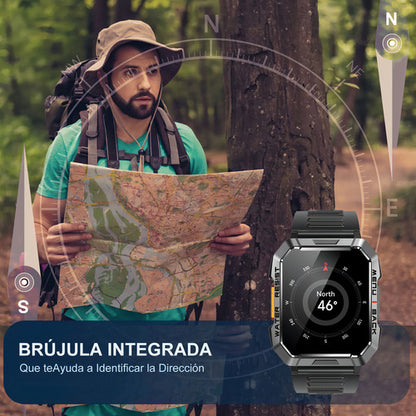 Reloj Inteligente Smartwatch Militar W60 con Linterna LED y Monitor de Salud IP68