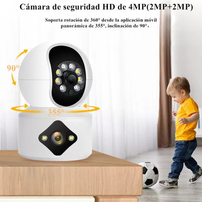 Cámara De Seguridad Doble Lente 4mp Hd Wifi 360º Con Alarma - Metacompras