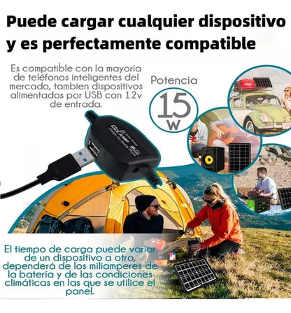 Cargador Panel Solar Portátil 15W 6-16V USB - Metacompras