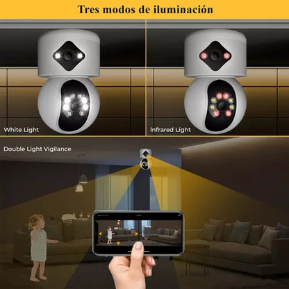 Cámara De Seguridad Doble Lente 4mp Hd Wifi 360º Con Alarma - Metacompras