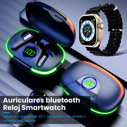 Reloj Smartwatch Inteligente Bluetooth con Audífonos y Carga Rápida - Impermeable y Saludable