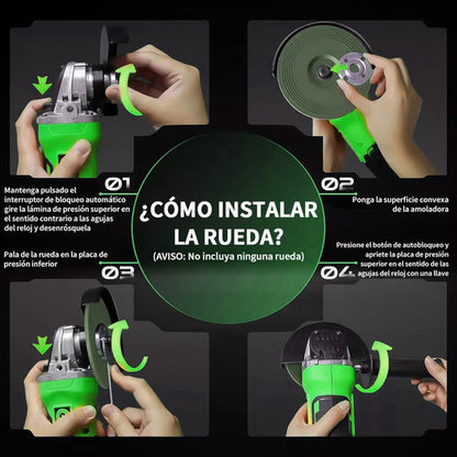 Esmeriladora Angular Inalámbrica 21V con Motosierra y 2 Baterías de Larga Duración