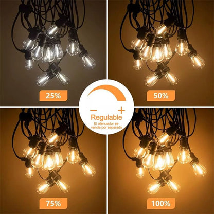 Guirnalda de Luces LED para Exterior 10m - Impermeables y Con Regulador de Brillo