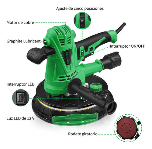 Lijadora De Pared Seca Orbital Pulidora 1500w 215mm Shawty