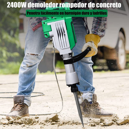 Martillo de Demolición 2400W con Cinceles de Acero - Potente y Ergonómico