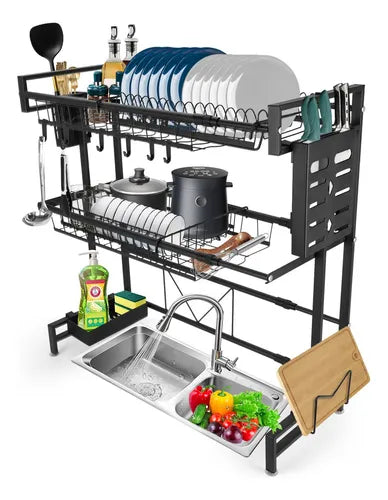 Escurridor de Trastes 2 Niveles Organizador de Platos Color Negro