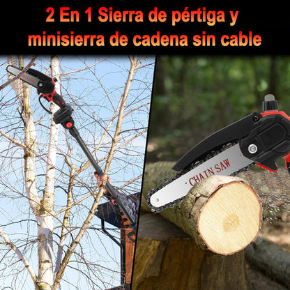 Motosierra Telescópica Eléctrica Inalámbrica con 2 Baterías y Gran Alcance de 2.3 m