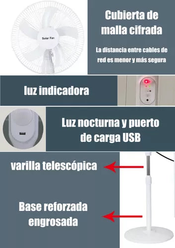 Ventilador Solar Con Control Remoto Con Carga De Teléfono