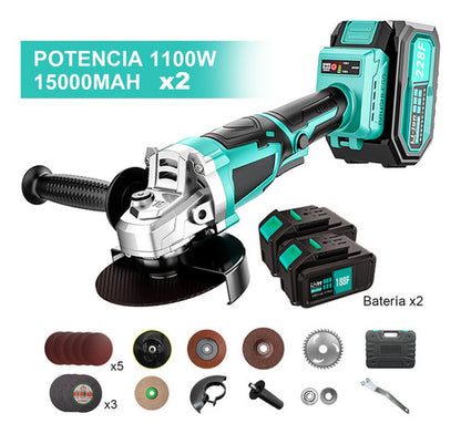 Esmeriladora Angular Inalámbrica 1100W con 2 Baterías y Accesorios Incluidos - Metacompras