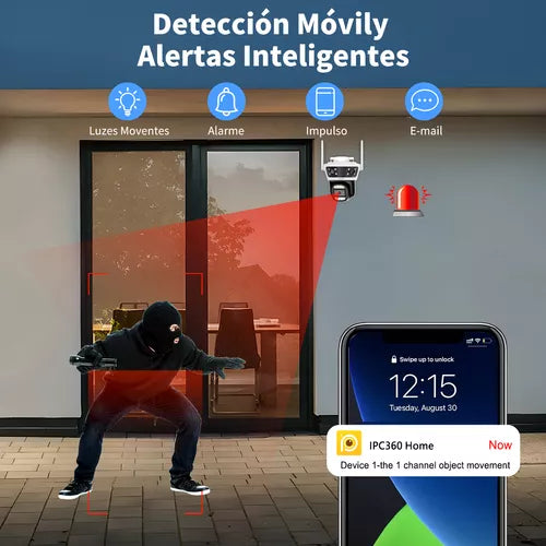 Cámara de Seguridad 360° con Triple Lente y Detección AI - Vigilancia Avanzada - Metacompras