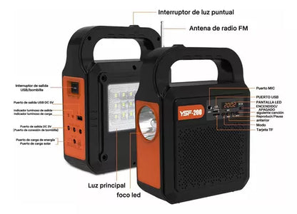 Lámpara Solar Iluminación Radio Fm Bluetooth Banco Energía - Metacompras