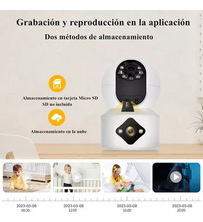 Cámara De Seguridad Doble Lente 4mp Hd Wifi 360º Con Alarma - Metacompras
