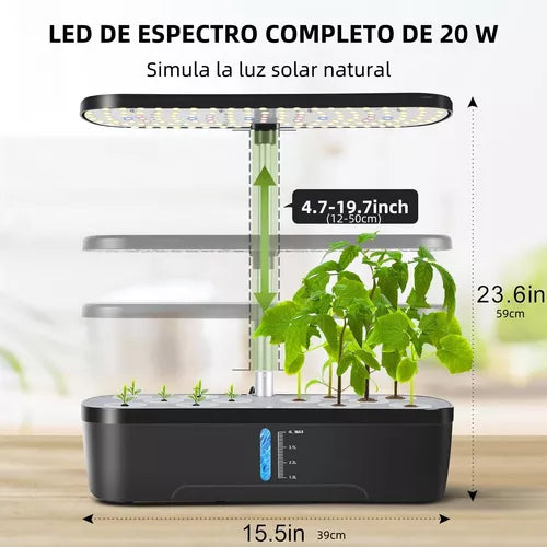 Sistema de Jardinería Hidropónica Interior con Luz LED y Bomba Silenciosa - Cultiva Hasta 12 Plantas. - Metacompras