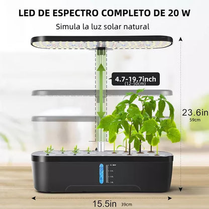 Sistema de Jardinería Hidropónica Interior con Luz LED y Bomba Silenciosa - Cultiva Hasta 12 Plantas.