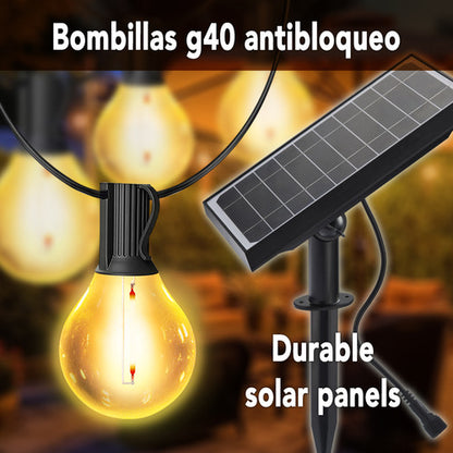 Guirnalda Solar de Luces Vintage G40 Exterior 25+2 Focos 15m A prueba de Agua