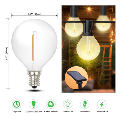 Guirnalda Solar de Luces Vintage G40 Exterior 25+2 Focos 15m A prueba de Agua