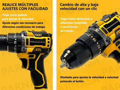 Kit de Atornillador y Taladro Eléctrico Sin Carbones con 350 Nm y 550 W - Potencia y Versatilidad para Proyectos de Bricolaje