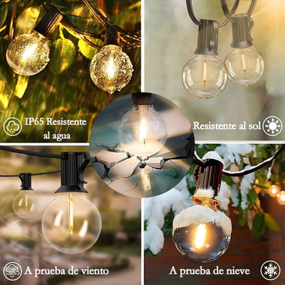 Guirnalda Solar de Luces Vintage G40 Exterior 25+2 Focos 15m A prueba de Agua