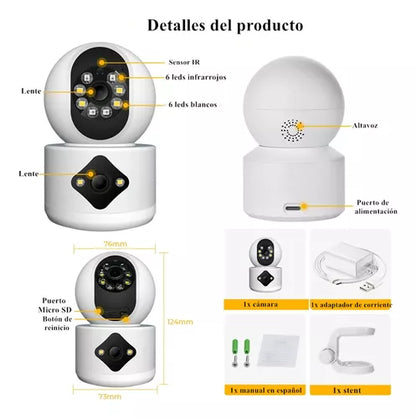 Cámara De Seguridad Doble Lente 4mp Hd Wifi 360º Con Alarma - Metacompras