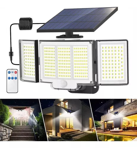 260 Led Lámpara Solar Exterior Jardín De Pared Sensor Luz - Metacompras