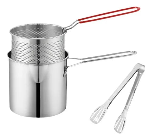 Mini Freidora de Acero Inoxidable 304 con Colador 1.2L - Cocina Saludable y Práctica