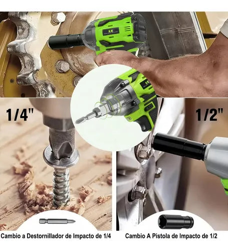 Kit Completo de Herramientas Eléctricas 46pcs: Llaves de Impacto y Taladro Inalámbrico