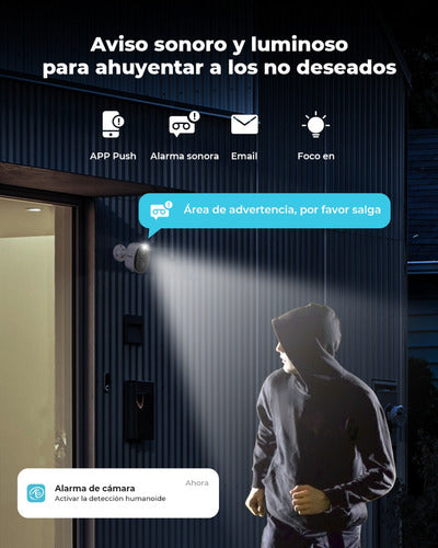 Cámara de Seguridad WiFi HD Exterior 3MP Inalámbrica con Batería Recargable y Visión Nocturna