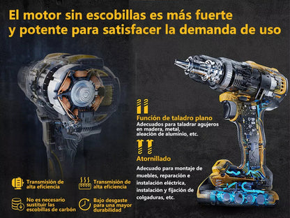 Kit de Atornillador y Taladro Eléctrico Sin Carbones con 350 Nm y 550 W - Potencia y Versatilidad para Proyectos de Bricolaje