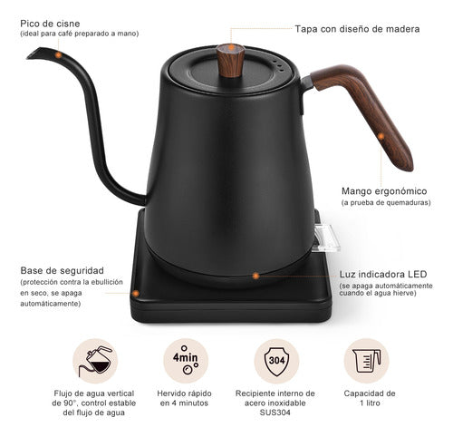 Tetera Electrica Cuello De Cisne Café Y Teteras 800ml