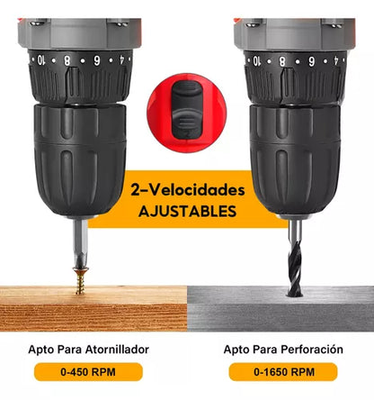 Taladro Atornillador Inalámbrico 21V con Caja de Herramientas y Luz LED