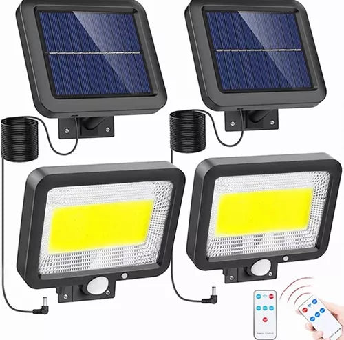 100 Led Lampara Solar Pared Sensor 3 modos remoto 60w 2 piezas