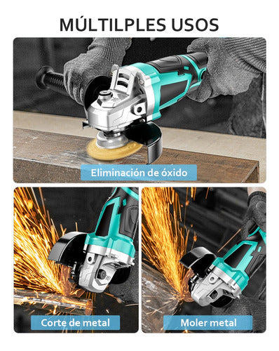 Esmeriladora Angular Inalámbrica 1100W con 2 Baterías y Accesorios Incluidos - Metacompras