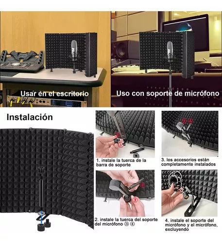 Placa de Aislamiento de Micrófono Portátil – Reducción Óptima de Ruido y Eco