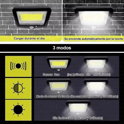 100 Led Lampara Solar Pared Sensor 3 modos remoto 60w 2 piezas - Metacompras
