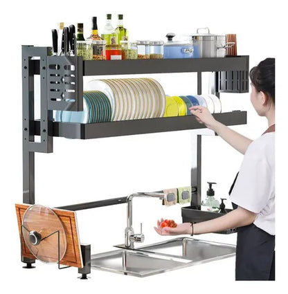 Escurridor de Platos de 2 Niveles para Lavabo Doble 95cm Super Espacioso