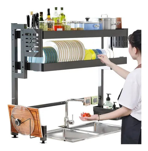 Escurridor de Platos de 2 Niveles para Lavabo Doble 95cm Super Espacioso