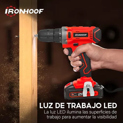 Taladro Atornillador Inalámbrico 21V con Caja de Herramientas y Luz LED